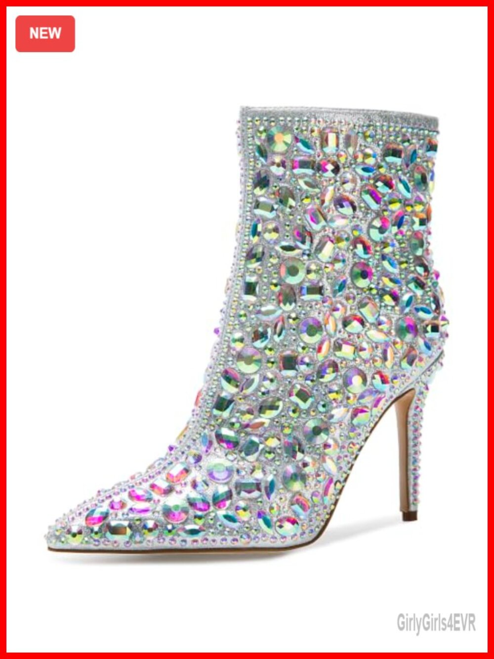 Full Rhinestone Ankle Boots 10CM Stiletto Heel Pointed Toe Faux Leather